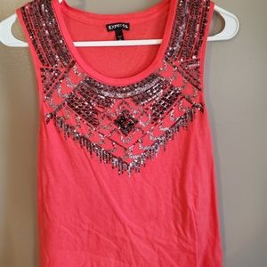 Express Darker Coral Embellished Tank-Gently used